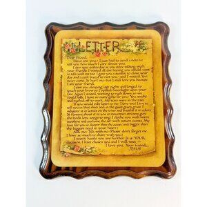 Vintage Curved Wooden Frame Christian Wall Art The Letter w/Floral Design